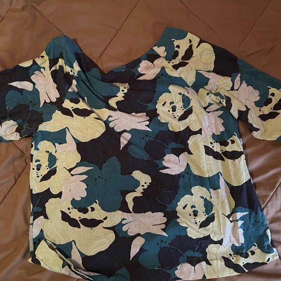 Ana 3/4 Sage, navy, and teal Floral knit top size XL - Picture 2 of 4